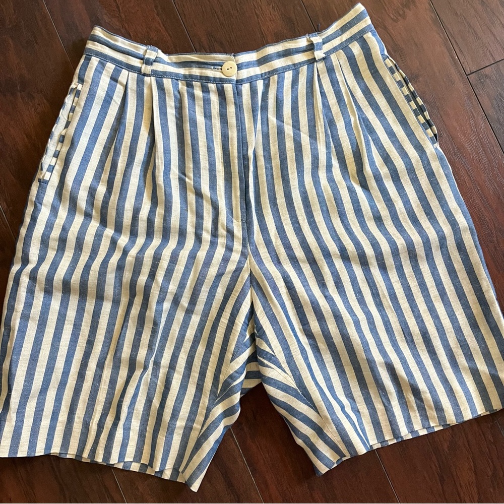 Vintage Canvasbacks Women’s Trouser Shorts White Blue Striped Size L